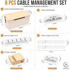 Cable Management Box, Cord Organizer, Pine Wood Lid, Cream White - Image 2