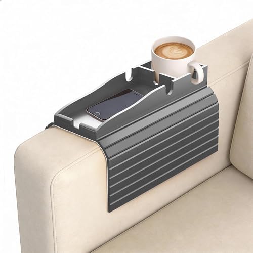 Korser Couch Armrest Table, Sofa Arm Tray with Removable Cup Holder, 2 in 1 Anti-Slip Armrest Tray Table for Couch, Bamboo Foldable Couch Cup Holder for Drinks Snacks Phone Remote Control by KORSER