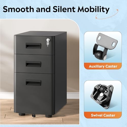 DEVAISE 3 Drawer Mobile File Cabinet, Fully Assembled Except Casters - Image 5