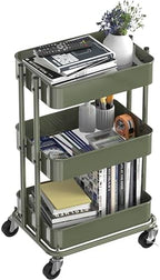 Simple Houseware 3-Tier Utility Cart, Low 24" Height Fits Under Desk, Green - Image 4