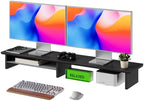FENSULN Dual‑Tier Monitor Stand for Minimalist Wooden and Metal Riser Shelf Desktop Stands Organizer with Underneath Storage for Dual Monitors, Laptops, Home Office Aesthetic，Black by FENSULN