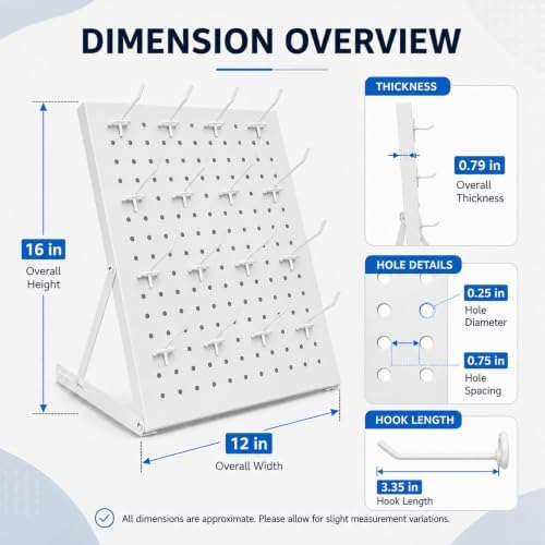 2 Pack Pegboard Display Stand, Metal Peg Board with 32 Hooks, Adjustable Angle & Foldable Design, Thick Steel Panel, Durable Tabletop Rack 16''x12'' for Vendor Display, Craft Show, Jewelry Display (white) - Image 2