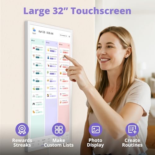 Digital Calendar 32 Inch Touch Screen, Electronic Wall & Desk Calendar Chore Chart for Monthly/Weekly Family Planner and Rewards, 1080P Interactive Display Smart Calendar for Home Organization - White - Image 2