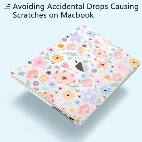 for New MacBook Air 13 inch Case 2026 M5 2025 M4 2024 M3 Chip– Aesthetic Lightweight Floral Design Clear Hard Shell 6-in-1 Bundle with TPU Keyboard Cover & 2X OTG Adapters, Colorful Flowers - Image 4
