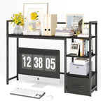 Desk Shelf with Drawer, 41.3" Desktop Organizer Shelf, Desk Hutch for Computer Monitor Max 32", 3 Tier Desktop Display Rack, Wooden Desk Top Bookshelf Storage Rack for Home Office Dorm, Black by Mexin