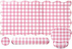 Sabary Gingham Desk Mat Scalloped Pink, 35.4 x 15.7 Inch by Sabary