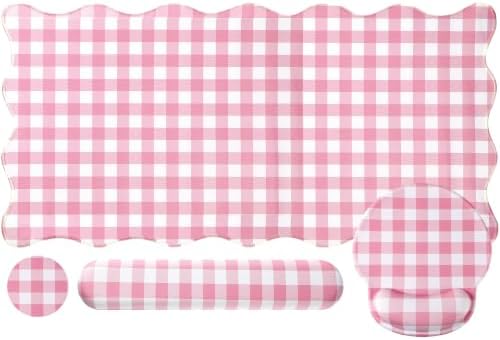 Sabary Gingham Desk Mat Scalloped Pink, 35.4 x 15.7 Inch by Sabary