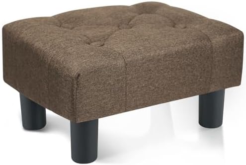 Poofzy Small Foot Stool Ottoman, Linen Ottoman Foot Rest with Legs, Rectangle Foot Rest for Couch, Footstools and Ottomans Small for Living Room and Entryway (Brown) by Poofzy