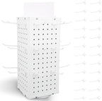 Rotating Pegboard Display Stand With 24 Hooks, 4-Sided Metal Spinning Peg Board Display 7.4"x7.4"x17" Spinner Pegboard Carousel Craft Rack Organizer (White) by ENJOYLIFEWITHUS