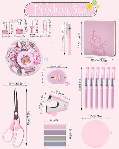 23pc Pink Desk Accessories and Organizers with Mesh Organizer Stapler Tape Dispenser Calculator and a Lot of Office Pink Office Supplies Beautifully Presented in a Gift Box - Image 6