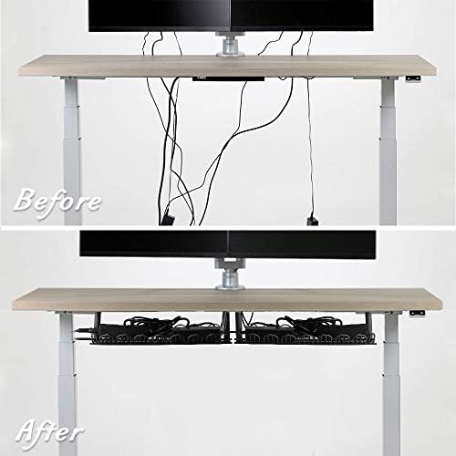 2 Packs Cable Management Tray, 14 inch Under Desk Cable Holder for Wire Management, Heavy Metal Cord Organizer Ideal for Computer Home Office Standing Tables to Hide Power Strips (Black) - Image 5