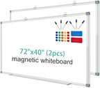 H-Qprobd Whiteboard Dry Erase White Board for Wall 72x40 (2pcs) Magnetic Boards for Office Classroom & Home, Large Wall Whiteboard Including 6 Markers, 20 Magnets, 2 Erasers by H-Qprobd