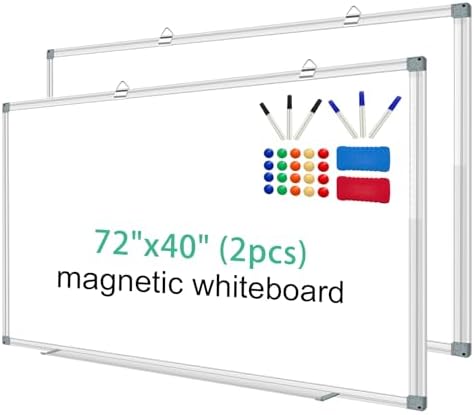 H-Qprobd Whiteboard Dry Erase White Board for Wall 72x40 (2pcs) Magnetic Boards for Office Classroom & Home, Large Wall Whiteboard Including 6 Markers, 20 Magnets, 2 Erasers by H-Qprobd