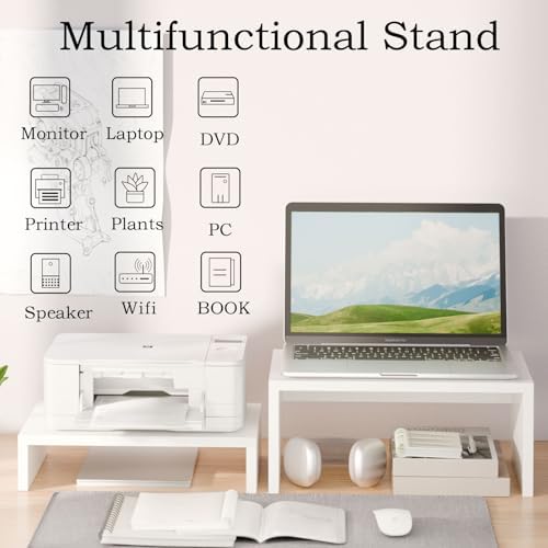 TEAMIX 2-Pack White Monitor & Laptop Stand Riser, High-Low Dual Monitor Set - Image 5