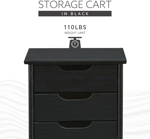 Corinne Black Six Drawer Rolling Storage Cart by Linon - Image 4