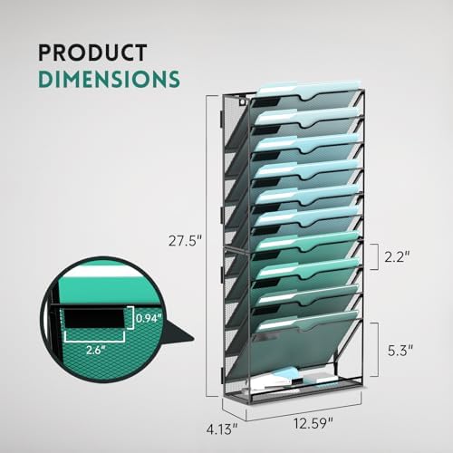 11-Tier Wall File Organizer, Hanging File Holder, Wall Mounted Mail Sorter - Image 3