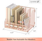 SUPEASY Desk Organizers Metal Desk Magazine File Holder with 5 Vertical Compartments Rack File Organizer for Office Desktop, Home Workspace, Rose Gold - Image 3