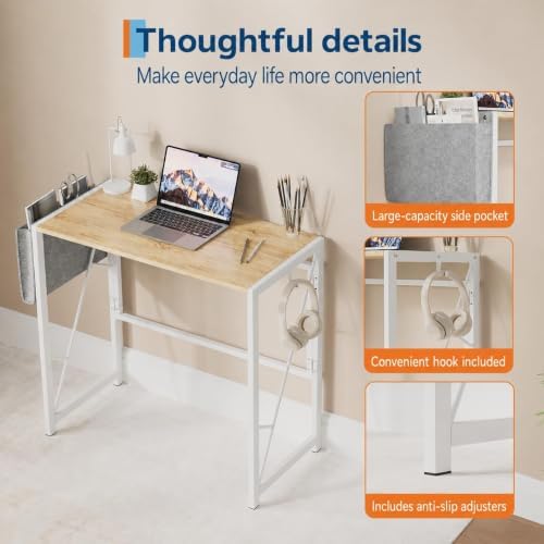 31.5" Folding Computer Desk with Headphone Hook & Storage Bag - Image 4