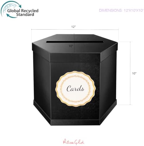 ROSEGLD Black Card Box, Card Receiving Box 12x10x10 Inches - Image 6