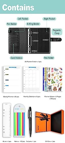PU Leather Personal Notebook Planner with 80 Pages Loose-Leaf Papers 6 Holes Ring Binder Pen Holder Magnetic Buckle(Black Faux Ostrich Leather, A5 Gift Box) - Image 2