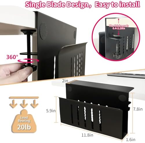 Desk Side Storage, Under Desk Storage, No Drill Steel Hanging Desk Organizer, Laptop Holder, Table Hanging Storages Holder for Office & Home (Black) - Image 3