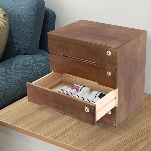 Wooden Desktop Storage Box with Lockable Drawers 4 Drawer Desktop Organizer Office Supplies File Organizer for Office Study Dresser - Image 7