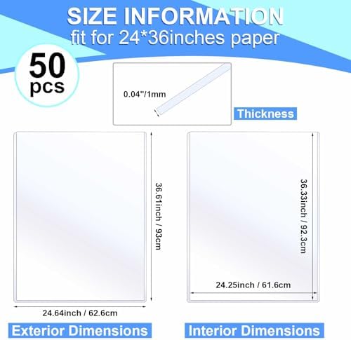 Sherr 50 Pcs Rigid Poster Protectors 24 x 36 Inch, Clear PVC Sleeves - Image 2