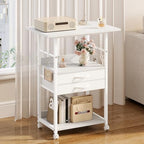 VENNQD Large Printer Stand with Storage Fabric Drawer Under Desk Printer Table with Wheels for Home Office, Printer Cart fit Fax Machine Scanner (White, 3 Tiers) - Image 5