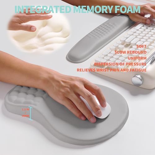 2-in-1 Ergonomic Set, Wave Rise Keyboard Wrist Rest and Massage Bulge Slope Mouse Pad Wrist Support, Cushion Memory Foam Integrated to Relieve Wrist Pain, Silver Gray - Image 4