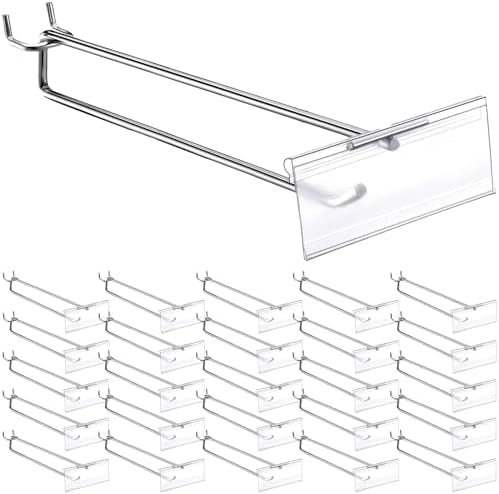 Thyle 100 Pcs Metal Scan Hook with Label Holder for 1/8 to 1/4 Pegboard, Peg Board Hooks with Price Tag, Pegboard Wall Accessories, Metal Hooks for Home Garage Retail Display Supplies (11 Inch) by Thyle