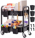 2 Tier Small Rolling Cart Metal with Wheels, Black Under Desk Storage Carts by Aofure