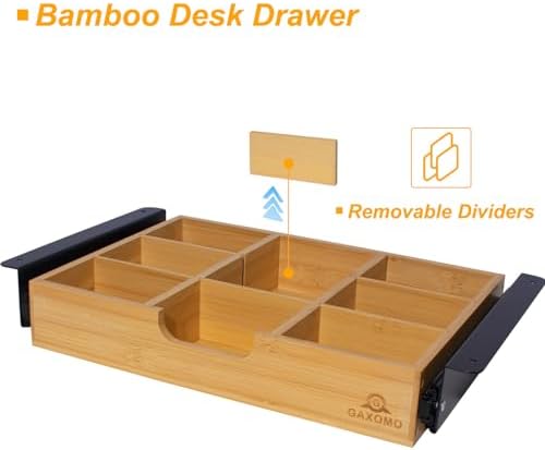 Under Desk Bamboo Drawer with U-Shaped Hollow Panel to Pull Out, 13'' Long & 9.5'' Deep Adjustable Space Storage Organizer for Sit Stand Workstation - Image 4