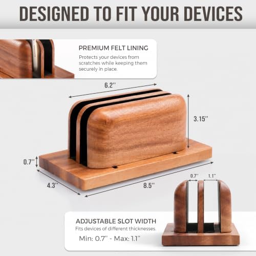 SIEUSALEVN Vertical Laptop Stand, Dual Slot Wooden Laptop Holder for Desk, Width Adjustable Dock for MacBook Pro, Laptops & Tablets, 100% Natural Wood Desktop Organizer. - Image 5