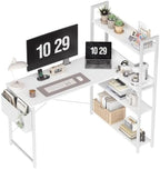 Treesland 40 Inch Computer Desk with Bookshelf, Corner Desk with Storage, L Shaped Desk, Home Office Desks, Writing Study Desk for Bedroom, White by Treesland