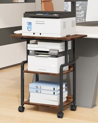 CHOEZON 23.6-in Printer Stand with Storage, 3-Tier Printer Table for Home Office, Printer Cart Under Desk Storage, Suitable for Study, Kitchen, Living Room, Rustic Brown and Black TPS02BF by Choezon