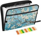 13 Pockets Expanding File Folder with Zipper Closure, Van Gogh Art Japanese Flower Accordion File Folder with Sticky Labels, Letter Size A4 Papers Expandable File Document Organizer by Quteprint