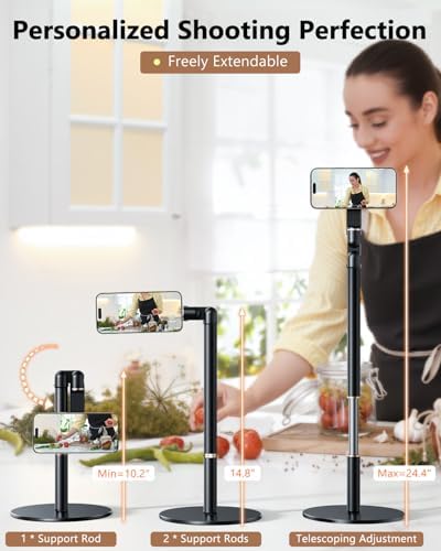 Height/Angle Adjustable Magnetic Phone Holder, 10"-25" Retractable Desk Phone Stand for Desk,720°Rotatable+180° flip, 360 Magnetic Phone Holder for Video Calls Kitchen Office Etc - Image 6