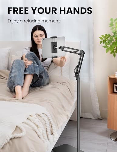 Tablet Floor Stand, Height & Angle Adjustable Metal Tablet Holder Stand - Image 2