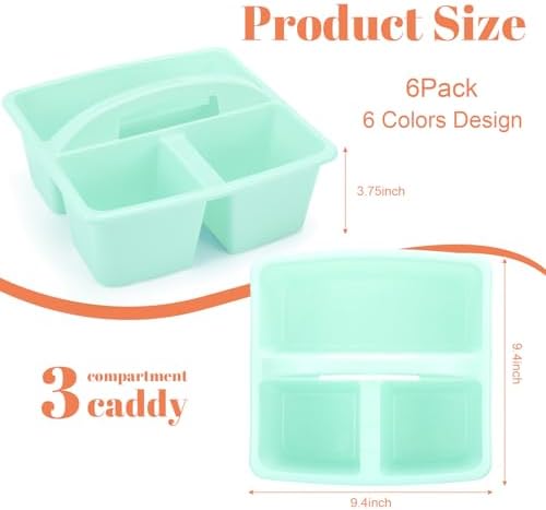 Lineshading 6 Pack 3 Compartment Classroom Table Caddy with Handle Pastel - Image 2