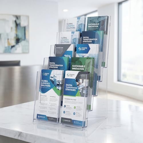 4 Pcs 5 Tier Acrylic Brochure Display, 4 Inch Wide, Wall or Desk - Image 5