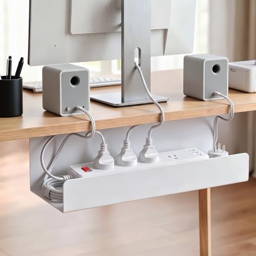 2 Pack Under Desk Cable Management Tray,Hold 11 lbs, 16 x 6 x 6 Inch, White - Image 2