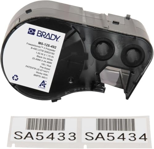 Brady FreezerBondz™ Polyester Pre-Sized Labels for Label Printer BMP51/BMP53/M511-180 Self Adhesive Printer Labels - Black on White (44,45 mm (W) x 25,40 mm (H)) - M5-125-492 by BradyCorp