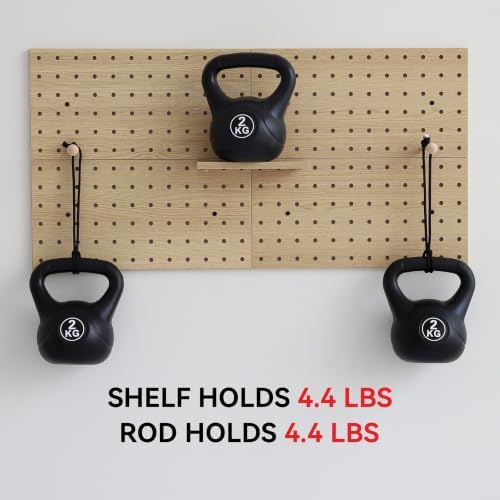 Wooden Pegboard Modular Display Organization Storage Wall Hooks Shelf (Oak Colored Finish-B-4) - Image 5