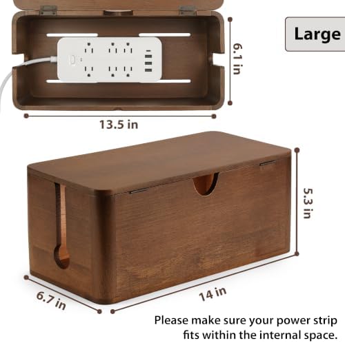 ZhiYo Wood Cable Management Box, Large Cord Organizer Box for Power Strip - Image 2