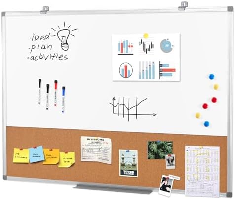 SWANCROWN Dry Erase Board with Cork Board, 24 x 36 in, Aluminum Frame by SWANCROWN