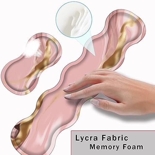 Keyboard Wrist Rest and Mouse Pad with Wrist Support Set Ergonomic Coaster,Memory Foam,Easy Typing Pain Relief,Large XL Desk Mat 31.5"x 11.8",Pink Marble - Image 5