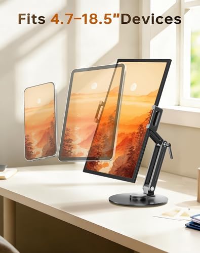 Portable Monitor Stand Desk Holder- Large Clamp Support up to 12.9 14.6 15.6 18.5 inch 360° Rotating Base Swivel for iPad Pro/Mini/Air/Surface Strong Bearing Weight Over 5.5lbs (Up to 17.3'') - Image 3