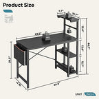 Bestier Gaming Desk with LED Lights, 44 Inch PC Gamer Desk for Small Spaces, Computer Desk with Reversible Storage Shelves & Side Storage Bag (Black Grained) - Image 3