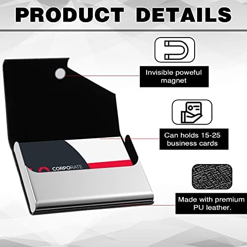 Yexiya 20 Pieces PU Leather Business Card Holder with Magnetic Closure Stainless Steel Slim Wallet Case for ID Credit Card Women Men(Black) - Image 3