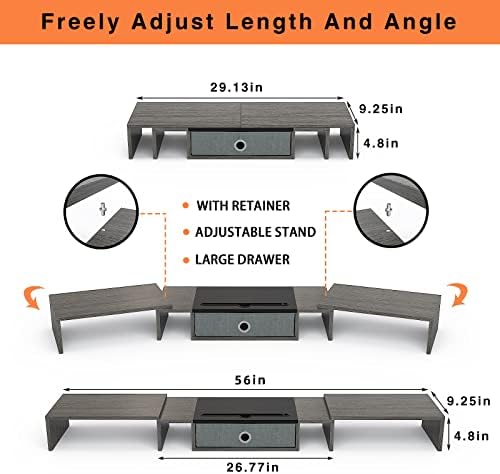 WESTREE Triple Dual Monitor Stand Riser with Drawer,Extra Large Adjustable for 2~3 Monitors,Solt for Phone & Tablet, Desktop Organizer Stand for Computer,Laptop,Printer,TV - Image 7